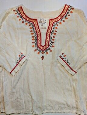 Arte By Penelope Tunic Made In El Salvador 100% Cotton Embroidered Women's M